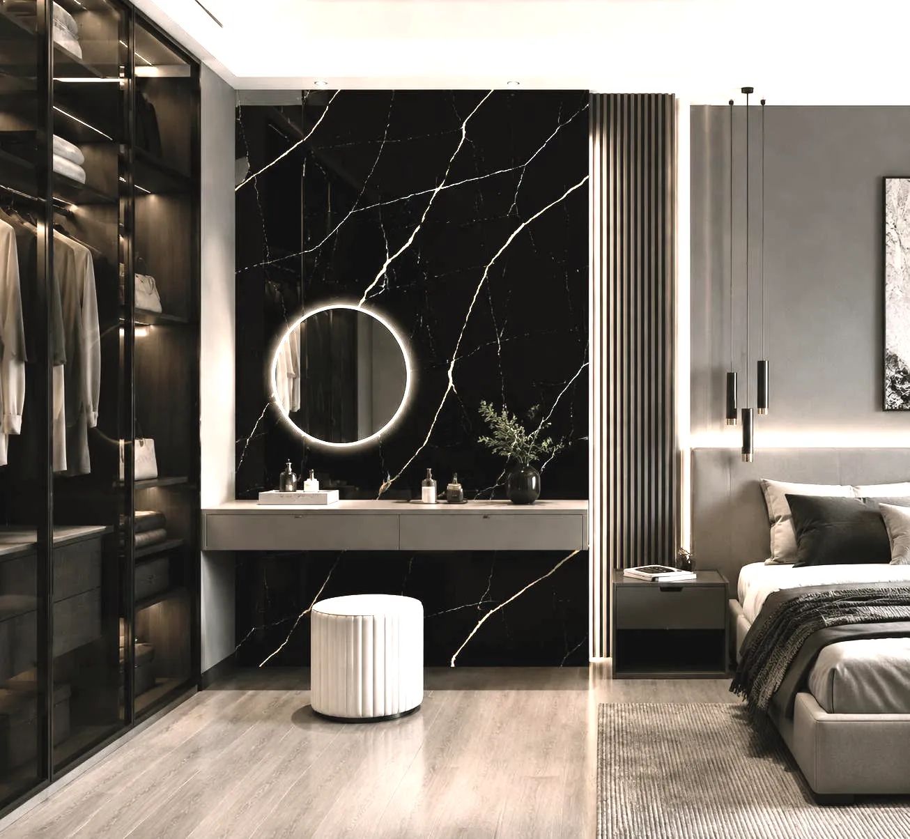 Black with gold veining panel installed